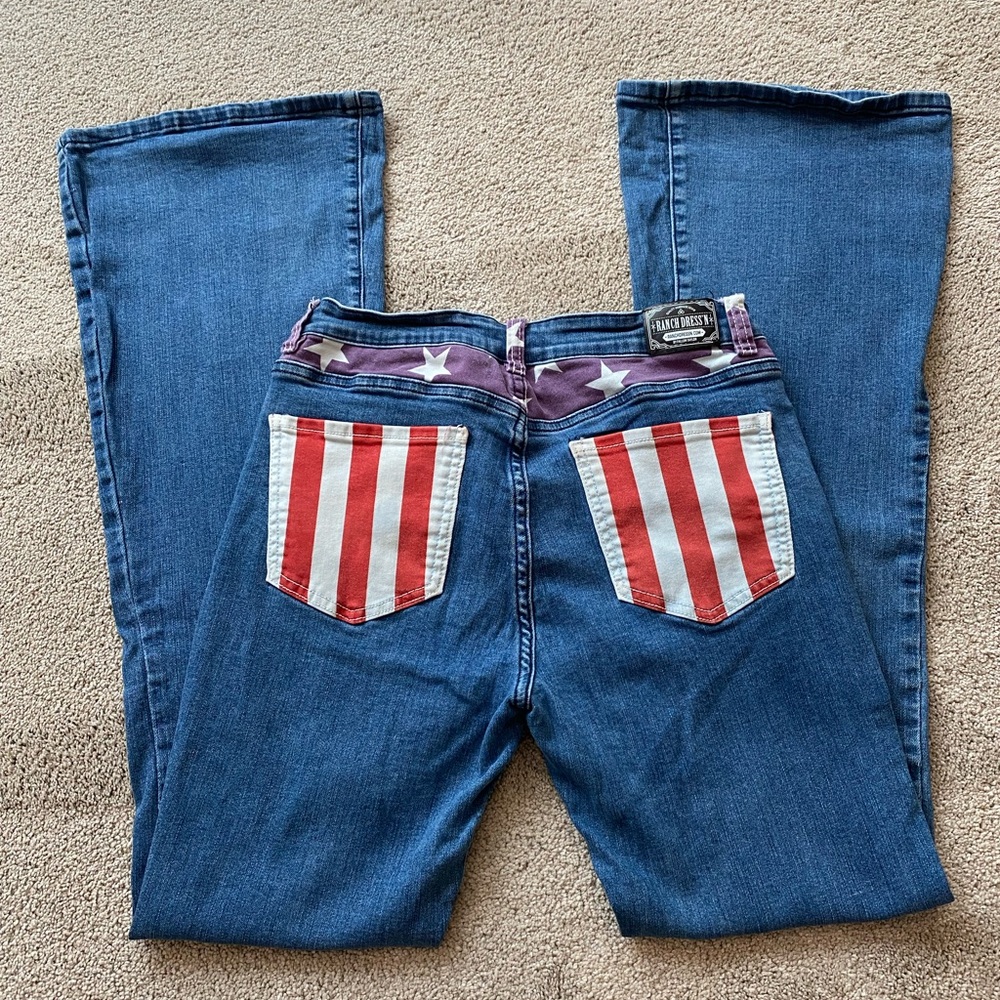 Ranch Dress’n Western Jeans. Size 8. American flag denim flare leg.